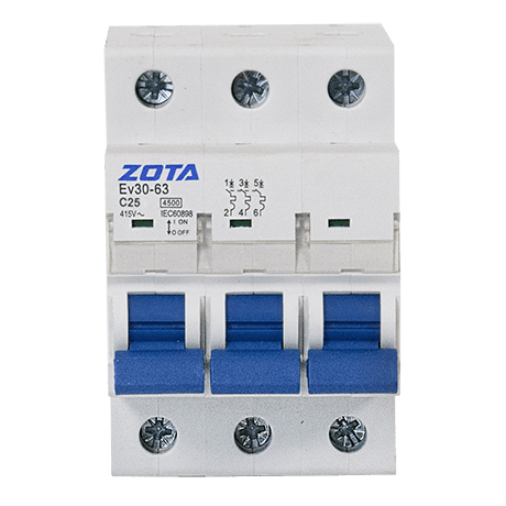  Автоматический выключатель ZOTA Ev30-63 3P 4.5kA 25A C без перемычки