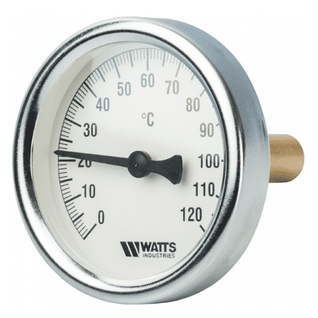 Термометр биметаллический 120°C, ⌀63мм с погружной гильзой 50мм, 1/2 Watts