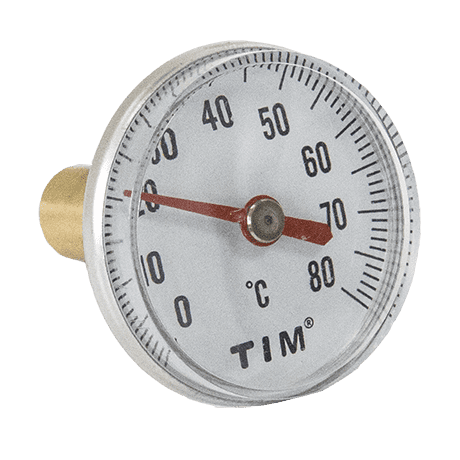 Термометр биметаллический 80°C, ⌀40мм с погружной гильзой 29мм, 1/4 TIM